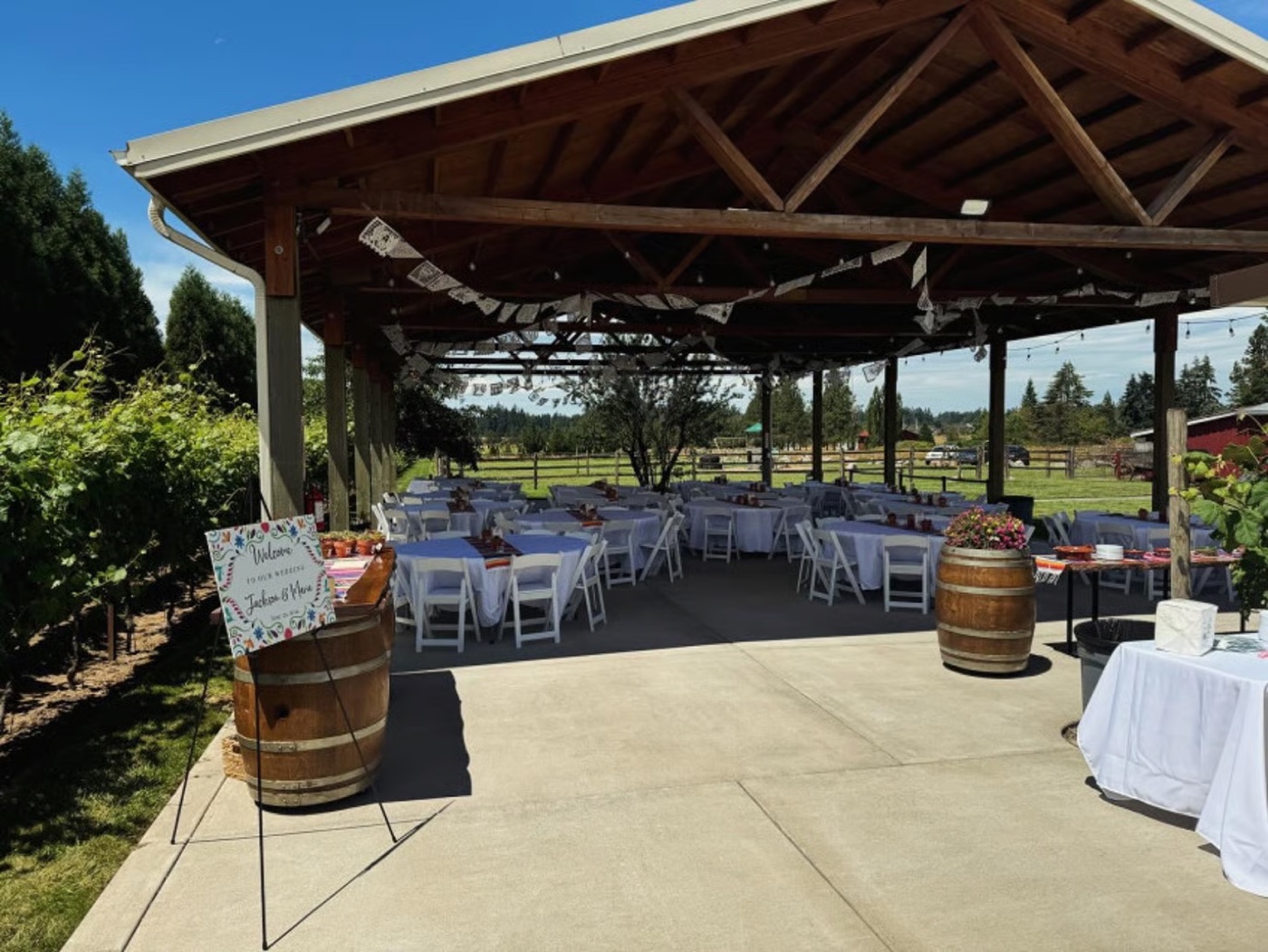 Stunning outdoor reception setup for a Pacific Northwest wedding